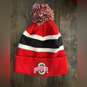 Ohio State Buckeyes Pom Beanie Adult | Red Striped Knit Hat OSU